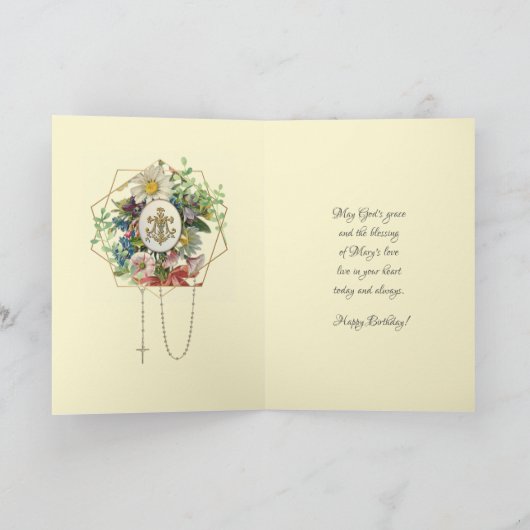 宗教的ヴァージンマリアンクロスフローラ誕生日 シーズンカード (内部)