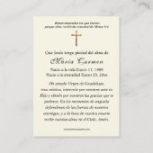 宗教的ヴァージンメアリスペインのー葬儀祈りの言葉プラック プレイスカード (裏面)