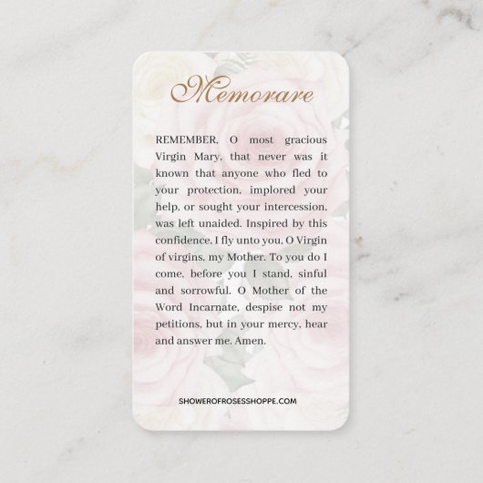 宗教的ヴァージンメアリヴィンテージピンクローズ祈りの言葉 エンクロージャーカード (裏面)