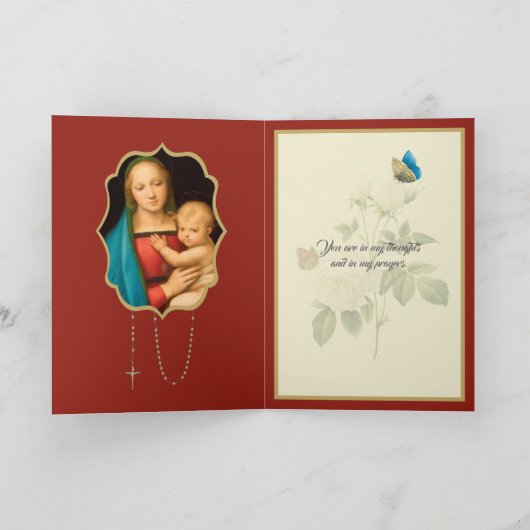 宗教的ヴァージンメアリーとベビーイエズホワイトローズ カード (内部)