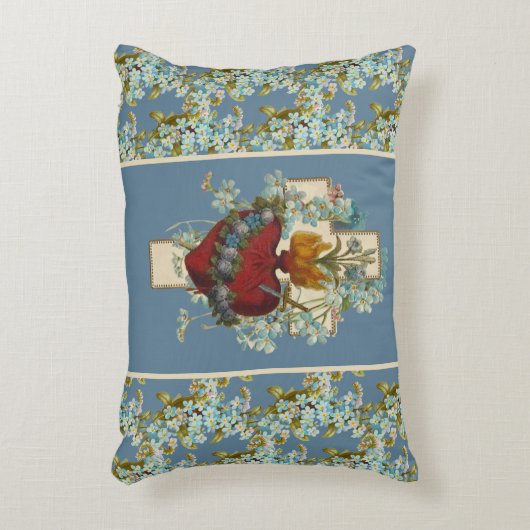 宗教的ヴァージンメアリーハートフローラクロス アクセントクッション (正面(垂直))