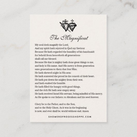 宗教的ヴァージンメアリーバラズピスタット祈りの言葉ホリー コーリングカード (裏面)