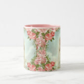 宗教的ヴァージンメアリーファティマピンクヴィンテージバラ ツートーンマグカップ (中央)