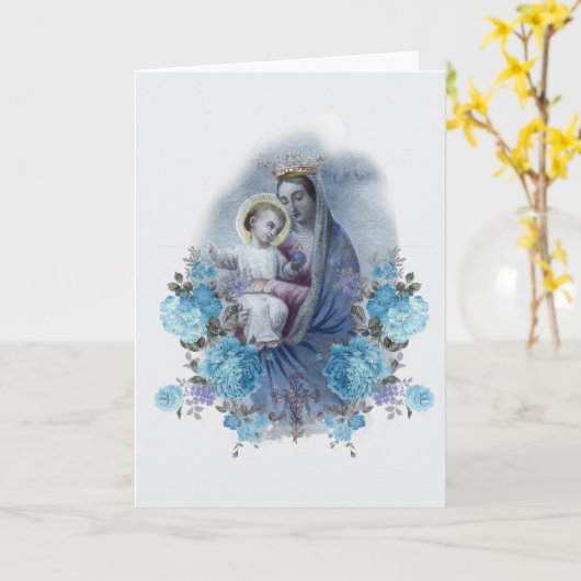 宗教的ヴァージンメアリーフローラカトリックヴィンテージ カード (黄色い花)