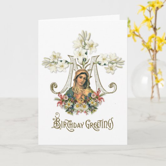 宗教的ヴァージンメアリーフローラカトリックヴィンテージ カード (黄色い花)