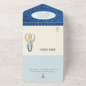 宗教的ヴァージンメアリーブルーフローラ誕生日ヴィンテージ オールインワン招待状 (外側)