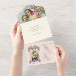 宗教的ヴァージンメアリーブルーフローラ誕生日 オールインワン招待状