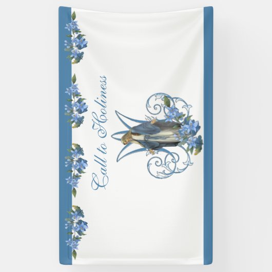 宗教的ヴァージンメアリーマリアンクロスブルーフラワーズ 横断幕 (縦)