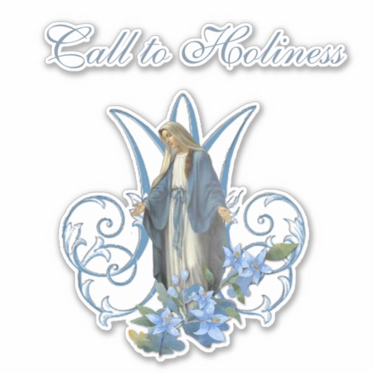 宗教的ヴァージンメアリーレディーオブグレースブルーフラワーズ シール (正面)