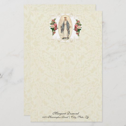 宗教的ヴァージンメアリーヴィンテージカトリックバラ (正面/裏面)