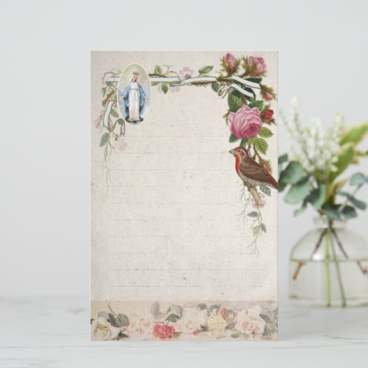 宗教的ヴァージンメアリーヴィンテージカトリックフローラ 便箋 (スタンド正面)