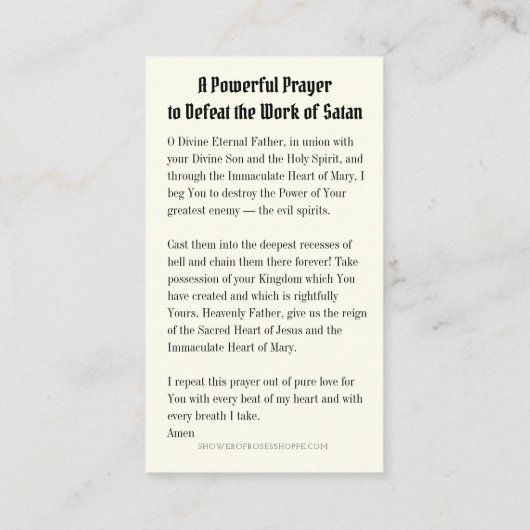 宗教的ヴァージンメアリー祈りの言葉パンチデビル プレイスカード (裏面)