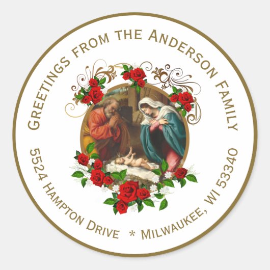 宗教的ヴァージンメリーイエズクリスマス出生 ラウンドシール (正面)