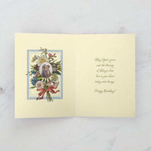 宗教的ヴァージンメリーフラワーズカトリック誕生日 シーズンカード (内部)