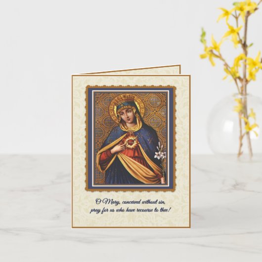 宗教的ヴィンテージカトリックヴァージンメアリー祈りの言葉 カード (黄色い花)