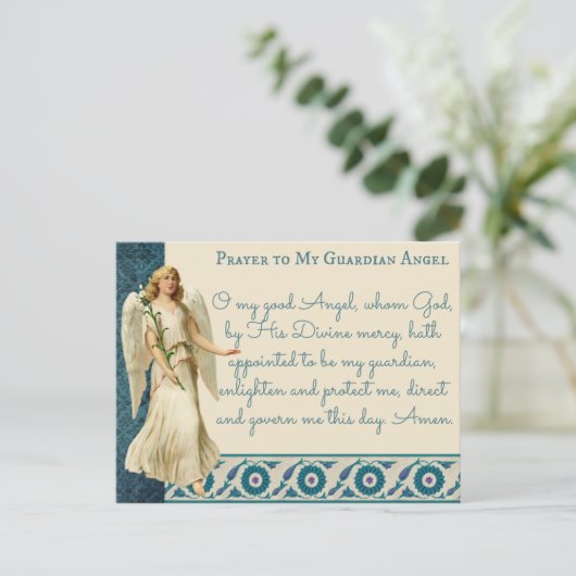 宗教的ヴィンテージガーディアンエンジェル祈りの言葉 ポストカード (スタンド正面)