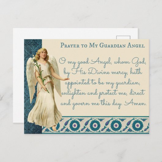 宗教的ヴィンテージガーディアンエンジェル祈りの言葉 ポストカード (正面/裏面)