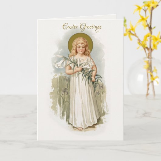 宗教的ヴィンテージハッピーイースターヴァージンメアリーパスカ カード (黄色い花)