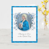 宗教的ヴィンテージヴァージンメアリードーブフラワー カード (黄色い花)