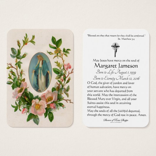 宗教的ヴィンテージヴァージンメアリーフローラ葬儀 (正面&裏面)