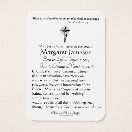 宗教的ヴィンテージヴァージンメアリーフローラ葬儀 (裏面)