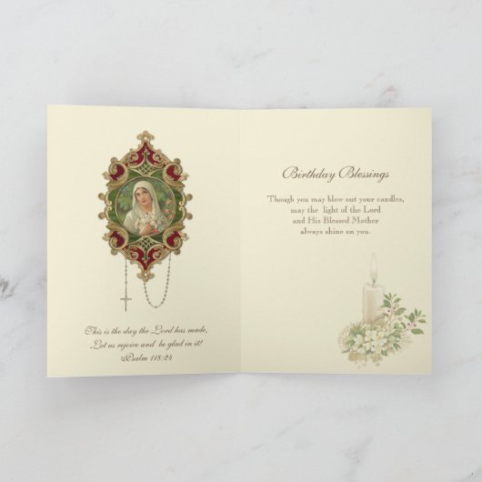 宗教的ヴィンテージヴァージンメアリー誕生日聖なる書物、 経典 カード (内部)