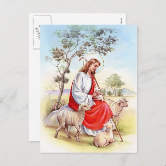 宗教的ヴィンテージ復活祭、羊飼いイエス シーズンポストカード (正面/裏面)