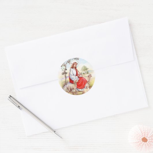 宗教的ヴィンテージ復活祭、羊飼いイエス ラウンドシール (封筒)