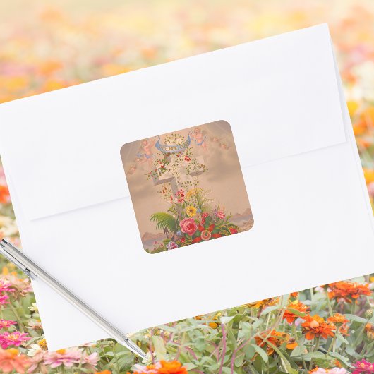 宗教的信仰希望チャリティーフローラクロス復活祭 スクエアシール