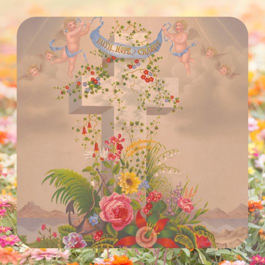 宗教的信仰希望チャリティーフローラクロス復活祭 スクエアシール