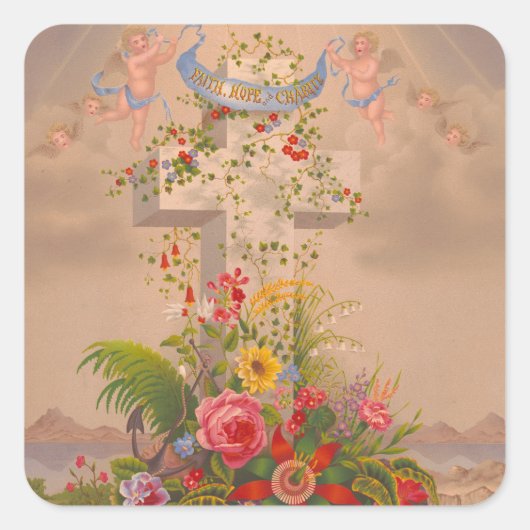 宗教的信仰希望チャリティーフローラクロス復活祭 スクエアシール (正面)