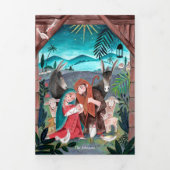 宗教的出生シーンのクリスマスフォトカード 三つ折り招待状 (カバー)