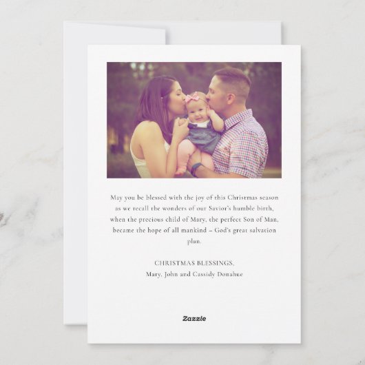 宗教的出生シーンファミリーフォトクリスマス シーズンカード (裏面)