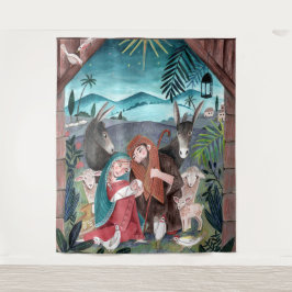 宗教的出生シーンメアリー&ベビーイエス タペストリー