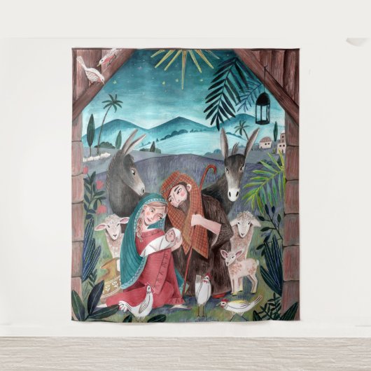 宗教的出生シーンメアリー&ベビーイエス タペストリー (正面)