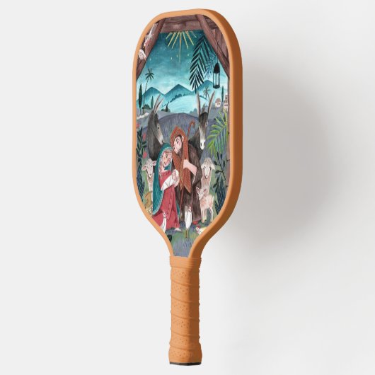 宗教的出生シーン青、赤マリア&イエス ピックルボールラケット (左)