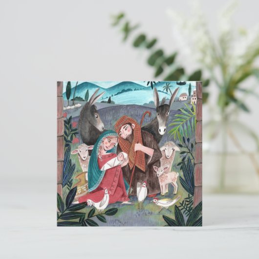 宗教的出生シーン青、赤メアリー&ジョセフ シーズンカード