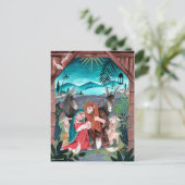 宗教的出生シーン青、赤メアリー&ジョセフ シーズンポストカード (スタンド正面)