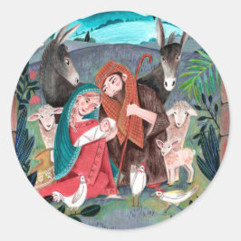 宗教的出生シーン青、赤メアリー&ジョセフ ラウンドシール