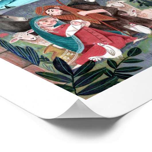 宗教的出生シーン青、赤メアリー&ジョセフH ポスター (角)