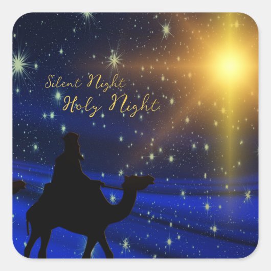 宗教的出生ネイビーブルークリスマス スクエアシール (正面)