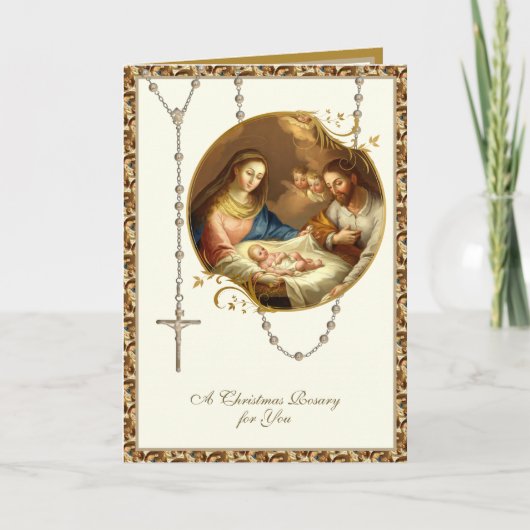 宗教的出生ロザリオヴィンテージイエズクリスマス シーズンカード (正面)