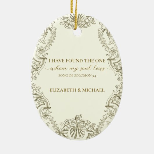 宗教的初めてのクリスマスミセス結婚ズ セラミックオーナメント (裏面)
