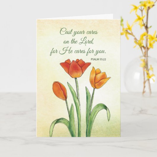 宗教的勇気付けられるあなたのチューリップを投気にげる カード (黄色い花)