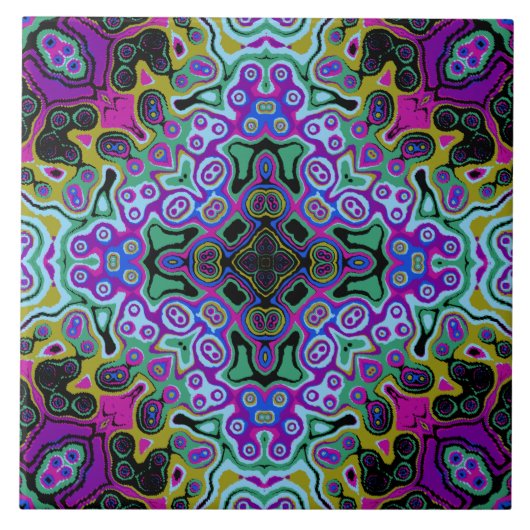 宗教的十字フラクタルカラフルカレイダアート  タイル (正面)