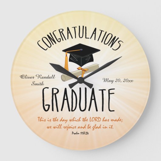 宗教的卒業金ゴールドスターバスト（黒帽） ラージ壁時計 (正面)