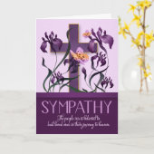 宗教的悔やみや弔慰パープルアイリスガーデンとクロス カード (黄色い花)