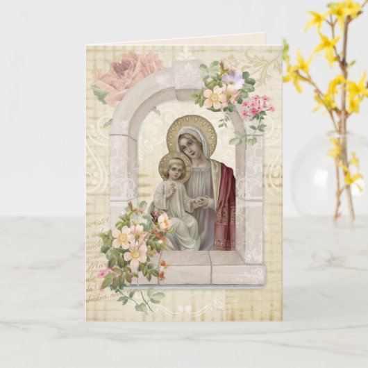 宗教的母の日ヴァージンマリーイエス カード (黄色い花)