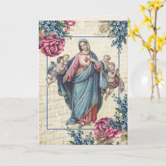 宗教的母の日賛美ヴァージンマリエンジェルズ カード (黄色い花)