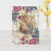 宗教的母の日賛美ヴァージンマリーヴィンテージ カード (黄色い花)